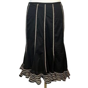 NINE West Multicolor Overstitched Trumpet Style Paneled Cotton Poplin Midi Skirt